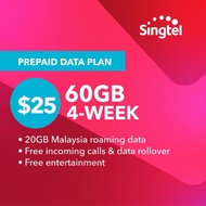 SingTel 60GB (20GB Malaysia Roaming) mobile phone prepaid sim card data online Topup