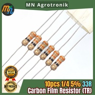 10pcs Resistor 33 Ohm 1/4W 5% Carbon Resistor 33R 0.25W 0.25 Watt Receipt