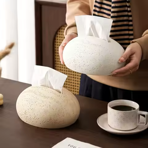 Travertine Tissue Box Cover, Stone Look Napkin Holder Living Room, Art Deco Tabletop Kleenex Dispens