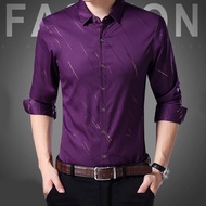 【Candy style】 TWOOEE New Long Sleeved Purple Shirt Men Summer Office Essentials Kemeja Lelaki Purple