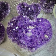 采憶礦石 天然巴西愛心紫水晶鎮擺件/消磁淨化珍品/共生方解石