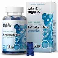 Wild & Organic L-Methylfolate 15mg Gummies - Mood & Brain Support - Folate 5-MTHF Supplement for Bra