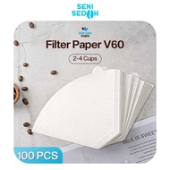 One Two Cups V60 Coffee Filter Paper 02 Coffee Filter 100 pcs V60 Paper Filter 2-4 Cups - White
