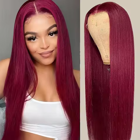 Burgundy 13X4 13x6 HD Lace Frontal Human Hair Wig Straight Red 200% Density 46 Inch For Women Pre Pl