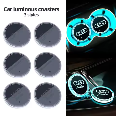2PCS Led Car Badge Luminous Coaster Water Cup Holder Pad Emblem Accessories For Audi Sline A3 A4 B8 