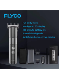 1只 Flyco可充電 Fc5826 電動理髮器 全身水洗 智能 Led顯示屏 180分鐘電池壽命 強大而溫和,兩種切換模式