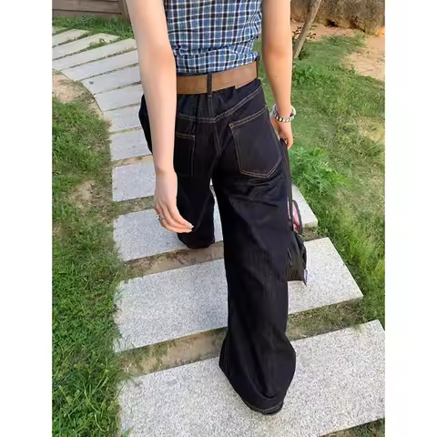 ZHIZOU Autumn Winter Women's Denim Pants Y2K Baggy Jean Japanese Cowboy Harajuku Vintage Mom Jeans S