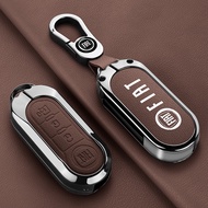 Leather Metal Car Key Case Cover For FIAT 500 Ducato Panda 500L Punto Lancia Musa Keychain Protectiv