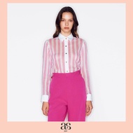 [asv rs24] Sophie Striped Shirt เสื้อเชิ้ตผู้หญิง แขนยาว ตัดต่อรูด้านหลัง ผ้าแก้วลายริ้ว