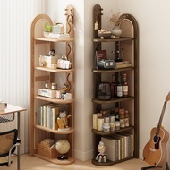 Rattan corner shelf for living room and bedroom, multi-layer storage rack, floor-standing home corne