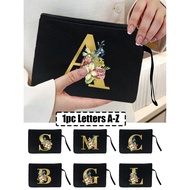 1pc Initials Printed Zipper Bag, Coin Purse, Cosmetic Bag, Printed With Gold Letters A-Z And Colorfu