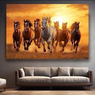 7 Auspicious Horse Pictures v9-Feng Shui Home Decoration Wall Hanging Canvas Print With Floating Fra