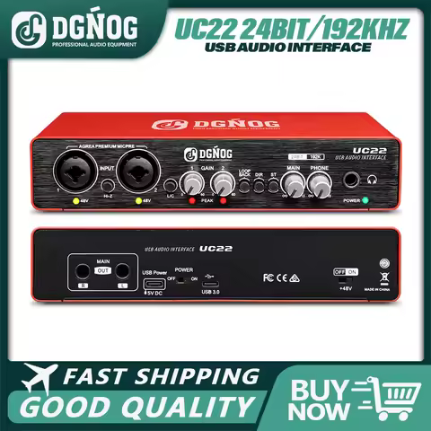 UC22 Audio Interface Sound Card 24-bit/192KHz AD Converter, Electric Guitar Live Recording Professio