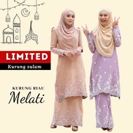 Baju Raya 2022 Bersulam Bunga Puff Di Bahu Material Crepe Baju Kurung Riau Melati Green Maroon Nude 