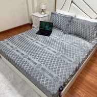 Bộ ga gối nỉ nhung in hoa trà COCO 5D ga bo chun bọc đệm gọn gàng dễ dàng sử dụng chân đệm cao 15cm