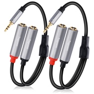3.5mm TRS to Dual 6.35mm Stereo Y Splitter(2 Pack). [24k Gold Plated] 1/8 inch Male to 2 X 1/4 inch 