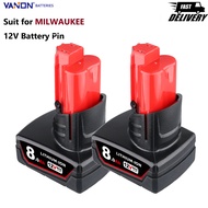 VANON M12 Battery 12V 8.0Ah Rechargeable Battery Pin with Light For Milwaukee M-12 Tool 48-11-2402 4