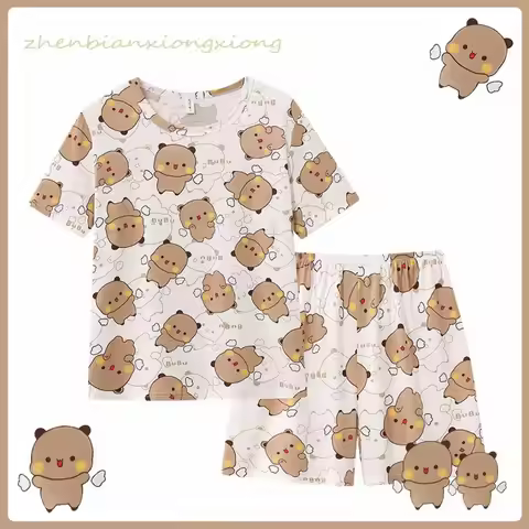Panda Bubu And Yier Pajamas Set Cartoon Pattern Bubu And Dudu Summer Round Neck Couple Pajamas Short