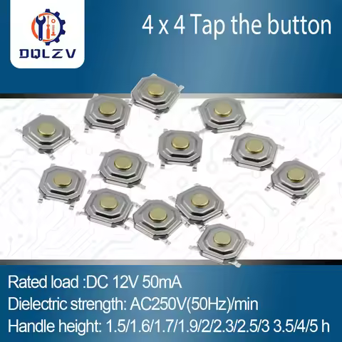 12V 5.2*5.2*1.5mm 12V 0.5A 4 Pin SMT Push Button Switch Metal Tactile Micro Tact Touch Switch Copper