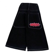 High Street JNCO Pattern Embroidered Denim Pants For Men, Loose Fit Wide Leg Hip Hop Jeans, Streetwe