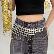 MILLNEY Belly Dance Belt, With Y2K Gold Bead Tassel, Silver Color