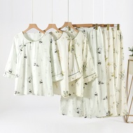 2025New Bamboo Cotton Gauze Fiber Pajamas for Women, Spring, Autumn, Summer Thin Nine-Quarter Sleeve