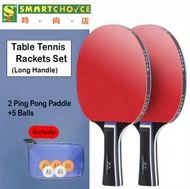 時尚店 - 乒乓球拍套裝（長柄）（2個乒乓球拍+5個球）（附球拍包）（乒乓球拍適合教練、初學者、業餘、中級、訓練、俱樂部比賽）