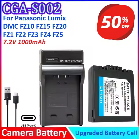 CGA-S002 7.2V 1000mAh CGA S002 S002E S002A Camera Battery+Charger For Panasonic Lumix DMC FZ10 FZ15 