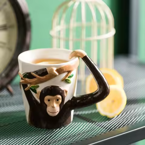 Household 310ml Animal Mug Coffee Mug Children Cartoon Monkey Ceramic Mug Irregular Cup Living Room 