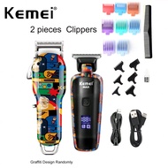 2pieces Kemei Brand Hair Clippers & Trimmer 1 Set Graffiti Design Professional Electric Hair Clipper