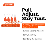 4M Pulley Adjuster Reflective Guyline (4 Pack) | Camping Rope for Tent Awning Tarp & Outdoor Gear