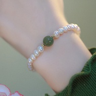 【Y&X】Fashion Green Jade Pearl Bracelet for Women New Lucky Beaded Bangle Elastic Rope Jewelry Access