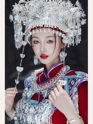 Miao ชนเผ่า เสื้อผ้าผู้หญิง ใหม่แฟชั่นแห่งชาติเครื่องแต่งกาย Tujia Minority สไตล์งานแต่งงาน เดรส พฤษ