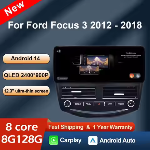 Car Radio Wireless CarPlay Android 14 For Ford Focus 3 2012 2013 2014 - 2018 Navi GPS Multimedia 4G 