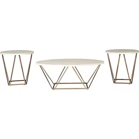 Tarica Modern 3 Piece Table Set, Includes Coffee & 2 End Tables, White & Gold