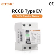 ETEK RCCB Type EV 2P 4P เบรกเกอร์วงจรไฟรั่วสําหรับรถ สถานีชาร์จ Evse RCD 40A 63A 30ma EKL6-63EV 10KA