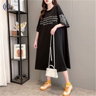 Plus Size T-shirt Dress Oversize Women's Clothing Short Sleeve Dress Fatmm Korean Style Loose Slimming Dress