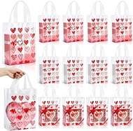 Pajean 25 Pcs Valentine's Day Plastic Gift Bags with Handles, 5.9 x 8.7 x 3.1 Inch Heart Design PE T