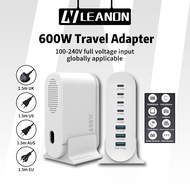 LEANON 600W GaN PD Fast Travel Charger Quick Charge 4 Type C 2 USB A Travel Adapter with UK/EU/US Pl