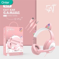 🍃READY STOCK🍃Original G19 Cat Ear Headphone Wired Over Ear Online Class Gaming Headphones with Mic RGB Light and Microphone Volume Control Headset 3.5mm pin USB Plug For PC Laptop Headset Phones