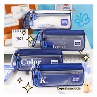 Klein Blue pencil case with short lanyard double zip pencil bag stationary box storage bags