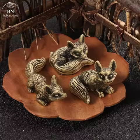 3 Style Miniature Antique Brass Lucky Fox Figurine Miniature Antique Brass Lucky Fox Figurines Feng 