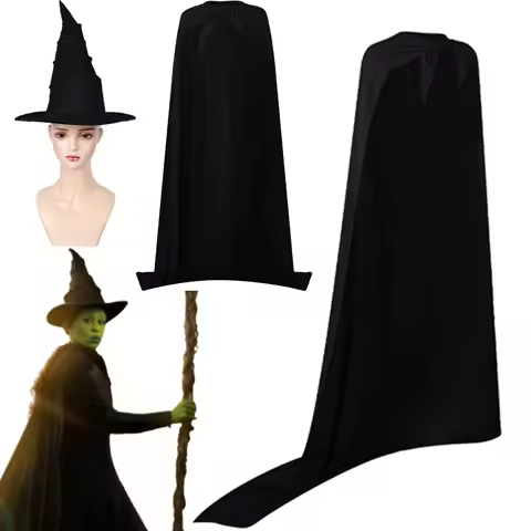 Elphaba Cosplay Wicked Witch Cosplay Black Cloak Hat Witch Costume Disguise For Girls Women Adult Ha