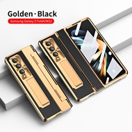 หนังหุ้มบานพับเคสขาตั้งสำหรับ Samsung Galaxy Z Fold 7 Fold 6 Fold 5 Fold 4 Fold 3ปลอกพร้อมกระจกหน้า