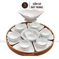[HN Express] White Enamel Sunflower Dinnerware Set, Bat Trang Ceramic Ancestor Offering Set