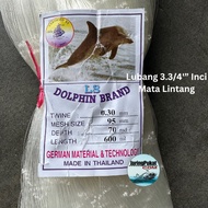 030MM X 95MM (3.3/4" Inci) X 70MD X 600ML Pukat Jaring Ikan / Mata Lintang / Warna Putih / Isi Koson