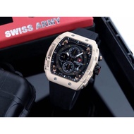 Jam tangan pria Swiss army Strap Rubber Tanggal aktif Chronograph Free box dan baterai cadangan