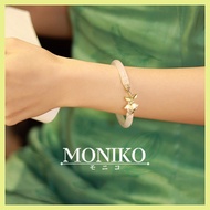✆ ▗ ◪ MONIKO Original Design 18k Gold Hetian Jade White  Lily of the valley Bangle Impact Inspired