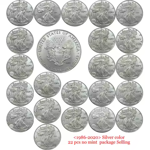United States 22 Pcs No Mint Liberty Silver Plated Eagle Bullion 1 One Dollar Copy Commemorative Coi