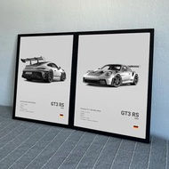 Kereta Sukan Jerman Fesyen 911 Gt3 Rs Lukisan Kanvas Hitam Putih Poster Pop Cetakan Gambar Hiasan Ga
